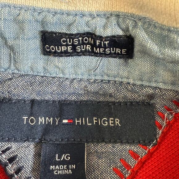 Vtg Tommy Hilifger Pique Polo Shirt Size L Campus Preppy Diagonal Stripe Y2K 90s - Picture 8 of 16